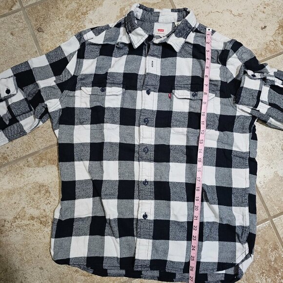 Levi's Men’s XL Black White Buffalo Plaid Flannel Shirt Y2K Grunge Oversized - Picture 7 of 7